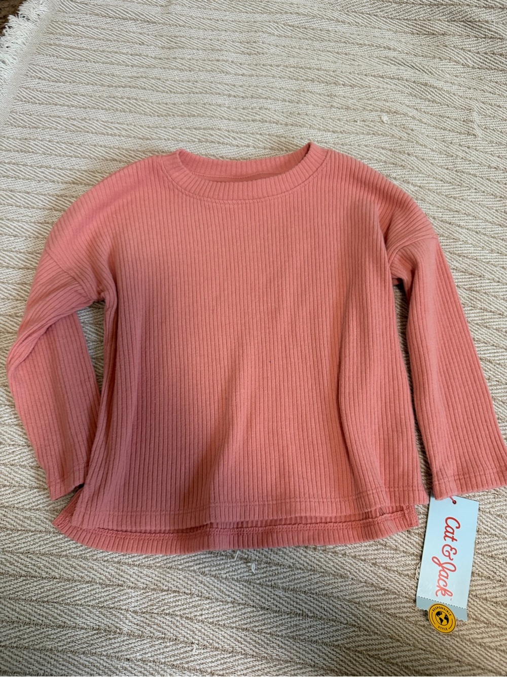 Cat & Jack Girls' Ribbed Long Sleeve Top - Rosewood Pink